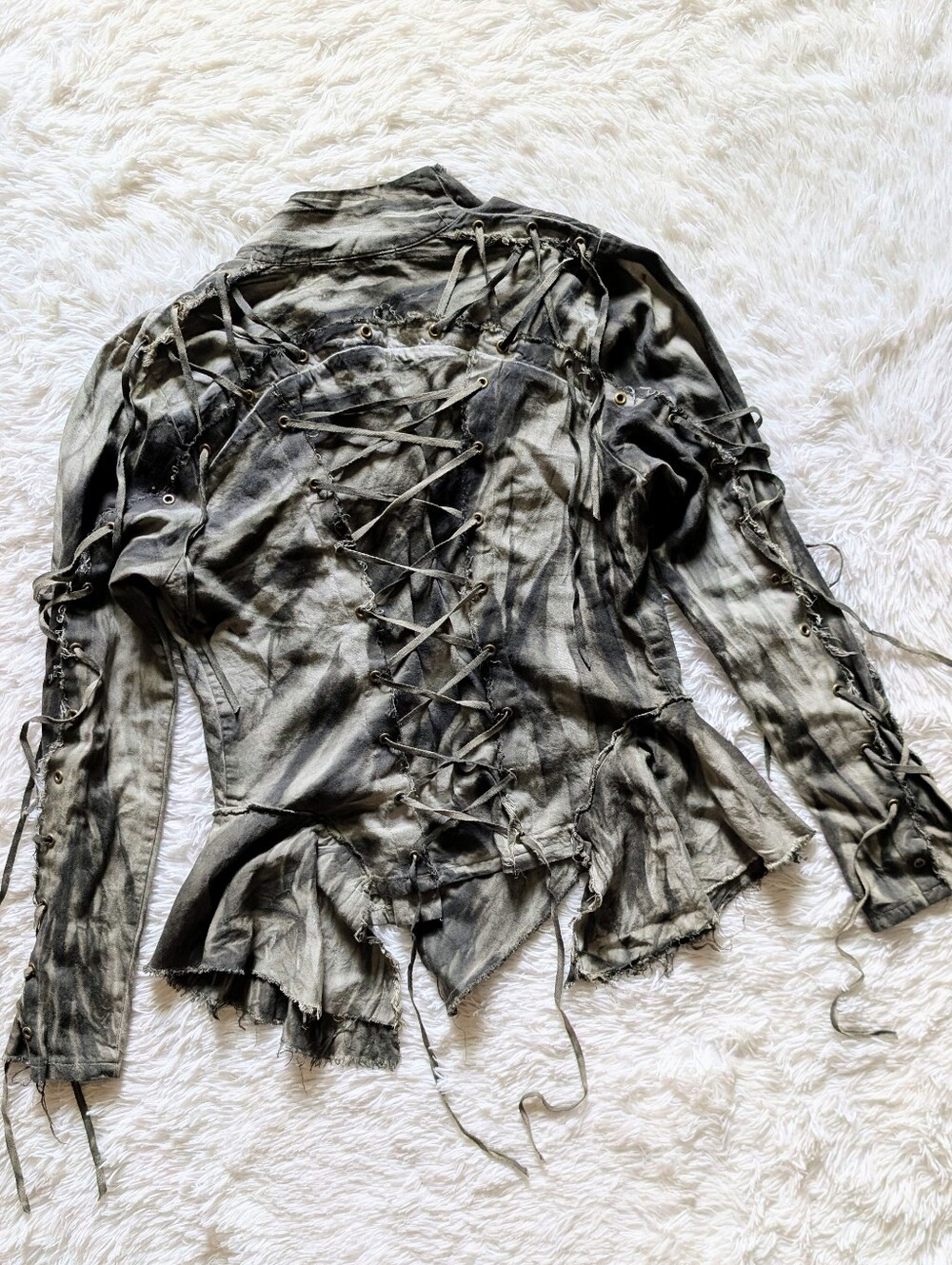 Lip Service Y2K Warbird Apocalypse Lace Up Corset Style Tie Dye Grunge Jacket